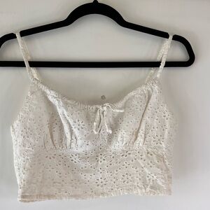 Sky & Sparrow White Eyelet Cropped Tank Top Small Boho Fairy Lace Babydoll